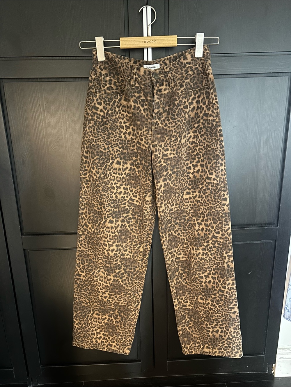 Garage Leopard Print Straight Leg Jeans - Brown/Tan